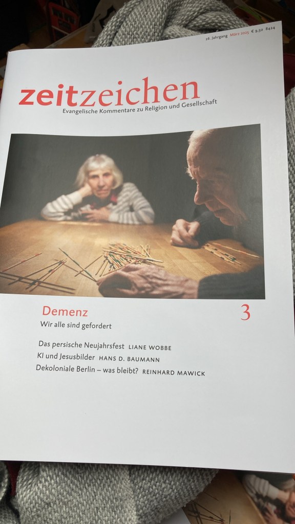 Das Bild ist ein Foto des Titelblatts der Zeitschrift "zeitzeichen" in seiner Märzausgabe von 2025.